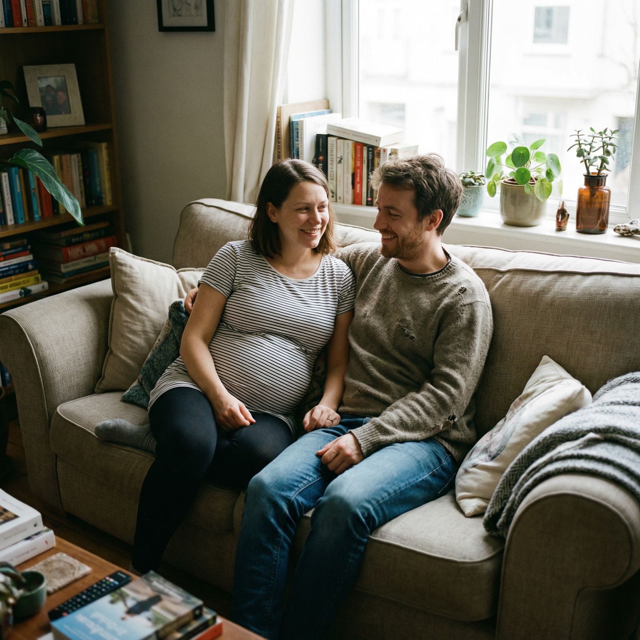 Original photo before AI pregnancy announcement transformation