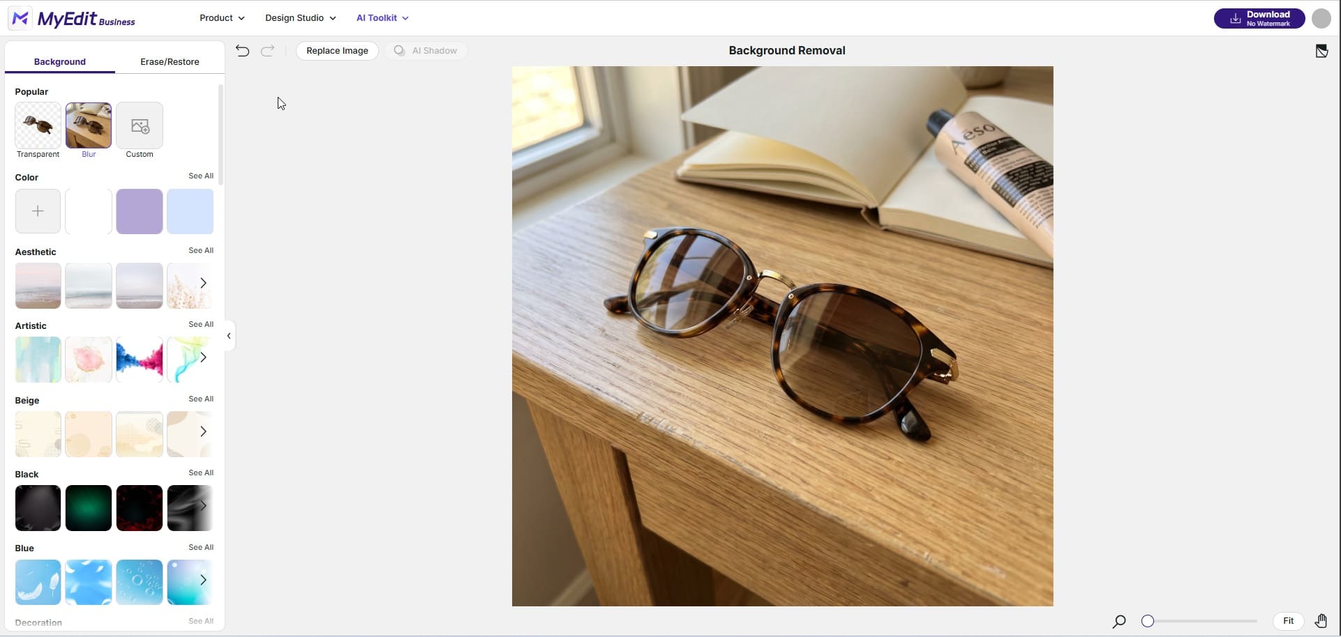 Uploading a product photo to MyEdit AI Background Editor