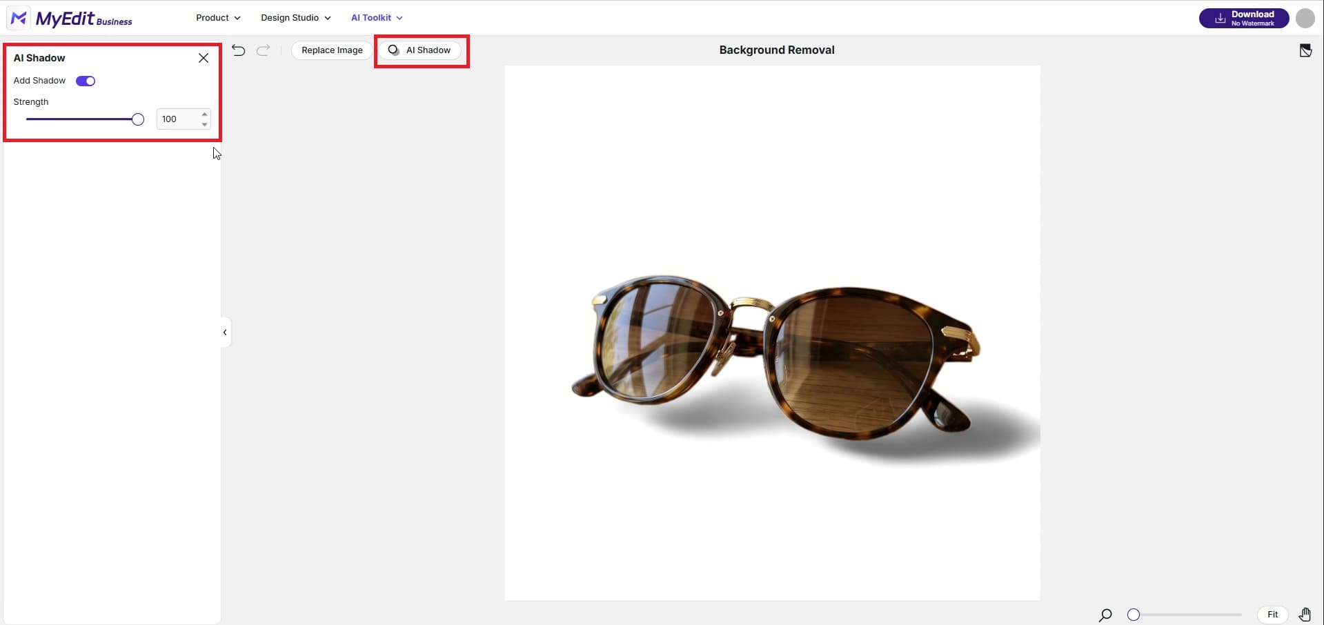 AI Shadow applied to product photo in MyEdit for realistic depth and grounding
