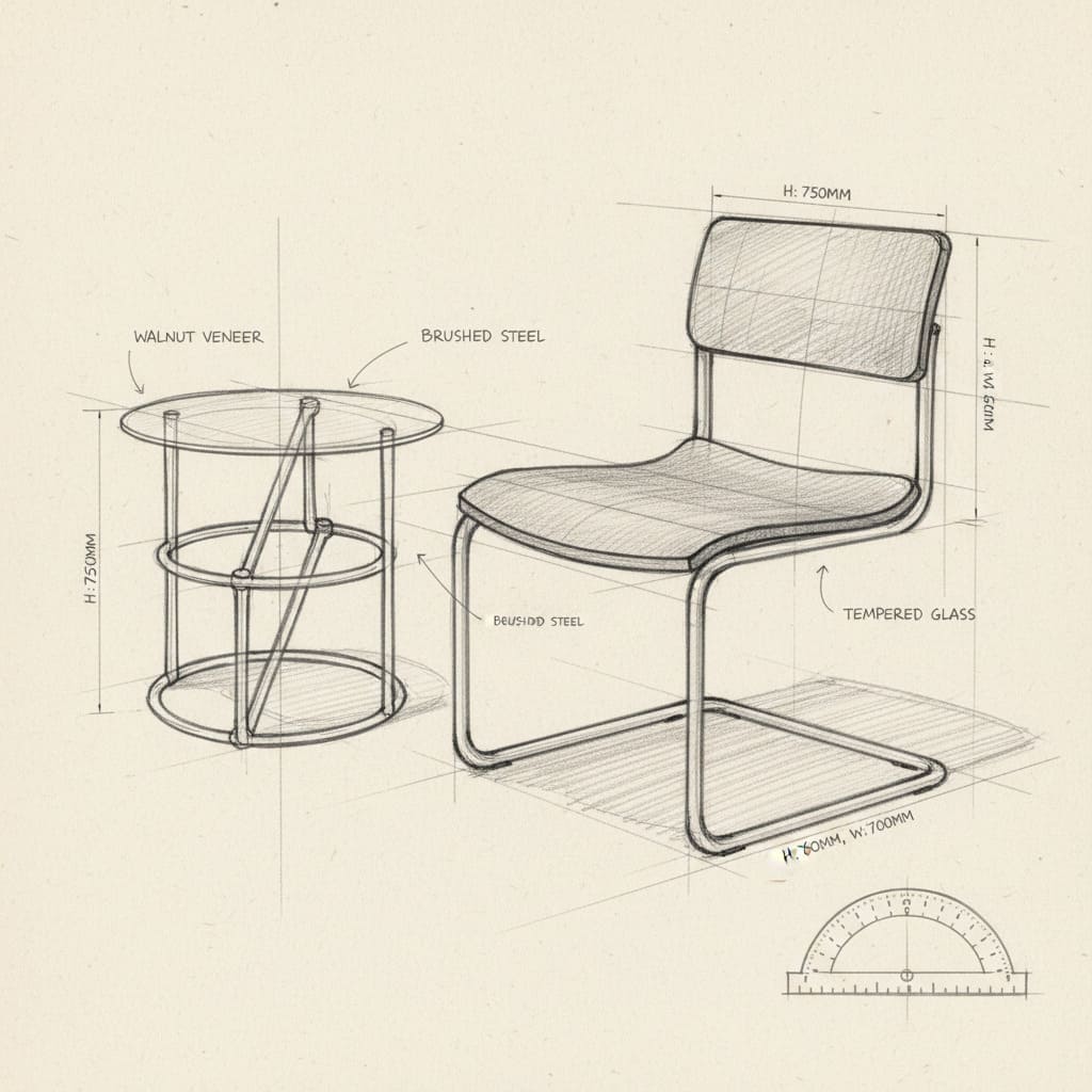 2D sketch of furniture design