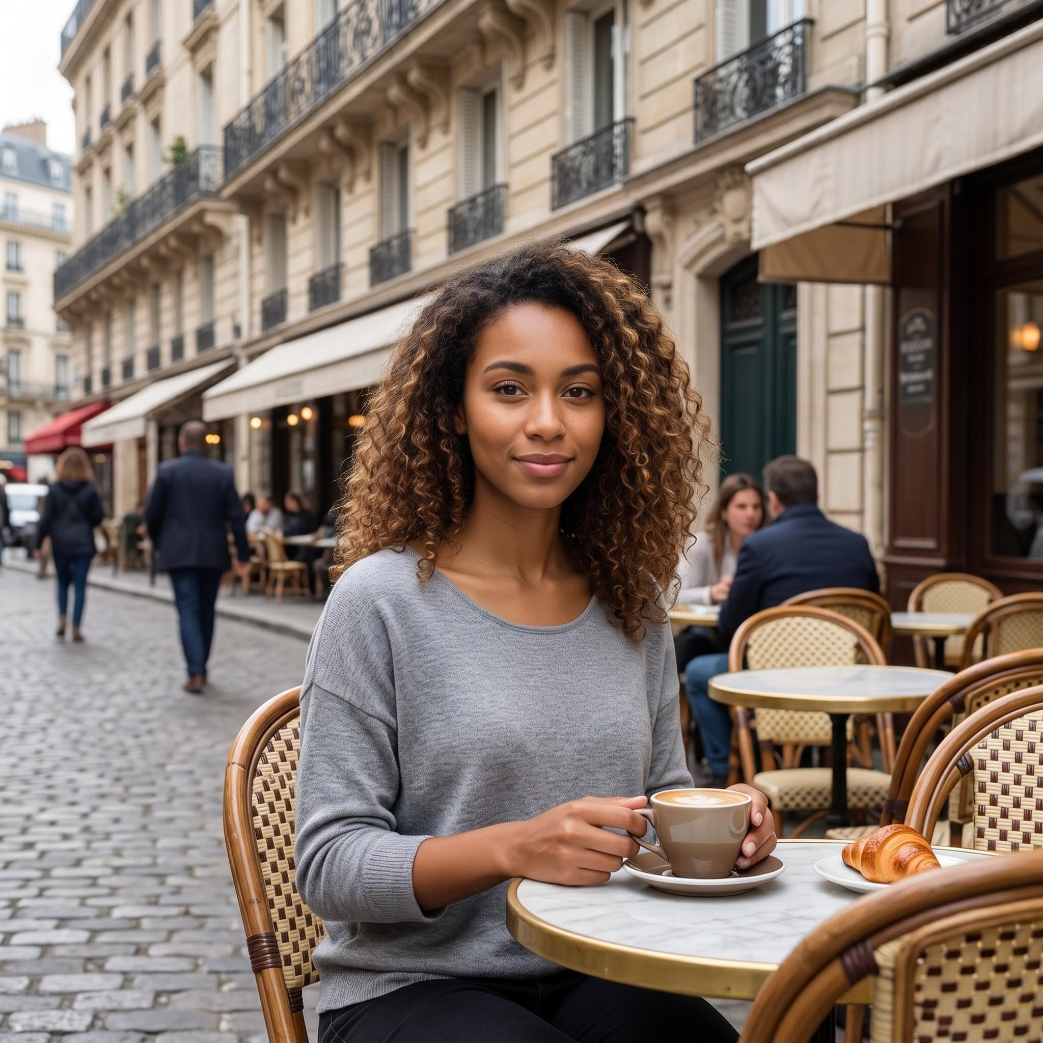 Portrait placé à la terrasse d'un café parisien avec ChatGPT