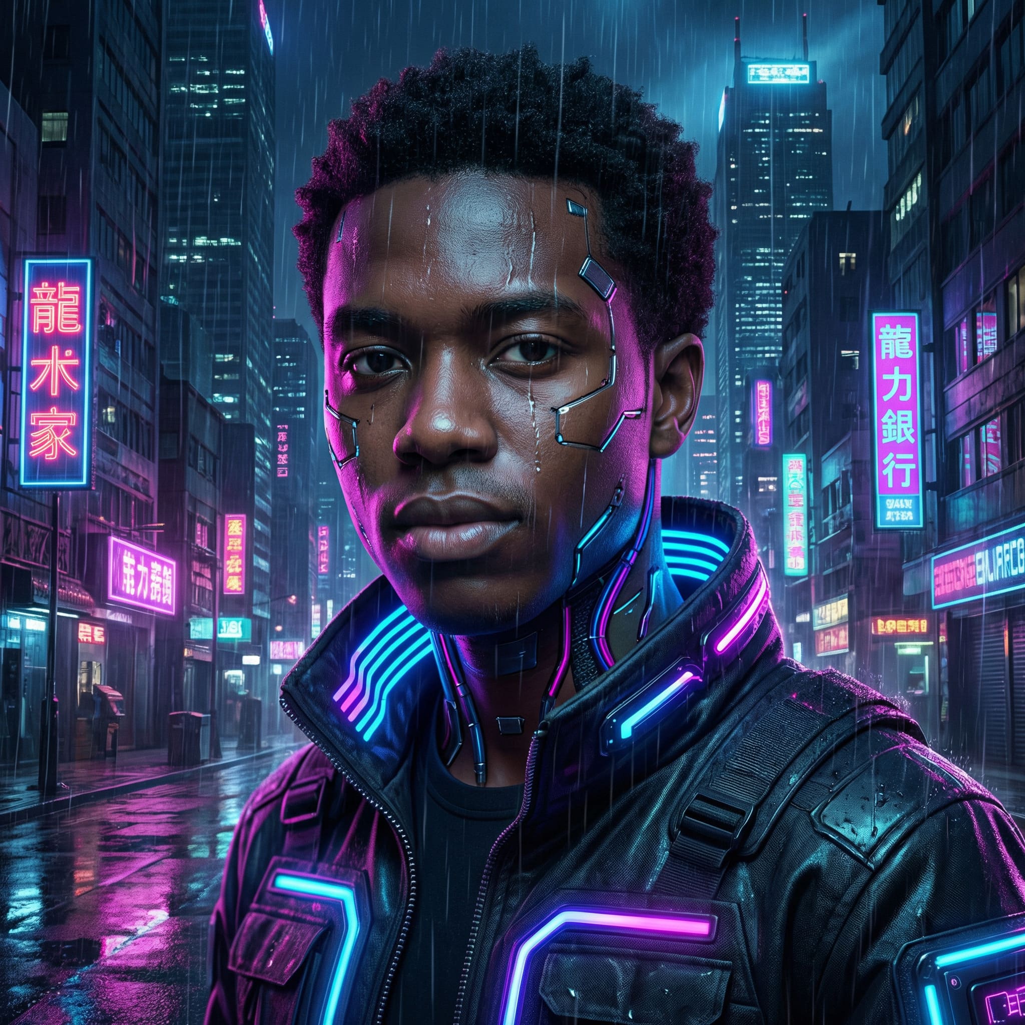 Portrait transformé en style cyberpunk neon avec ChatGPT