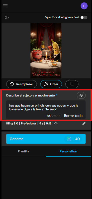 Imagen de la interfaz de la herramienta Imagen a video de MyEdit
