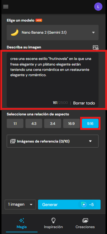 Imagen de la interfaz del generador de imágenes con IA de MyEdit