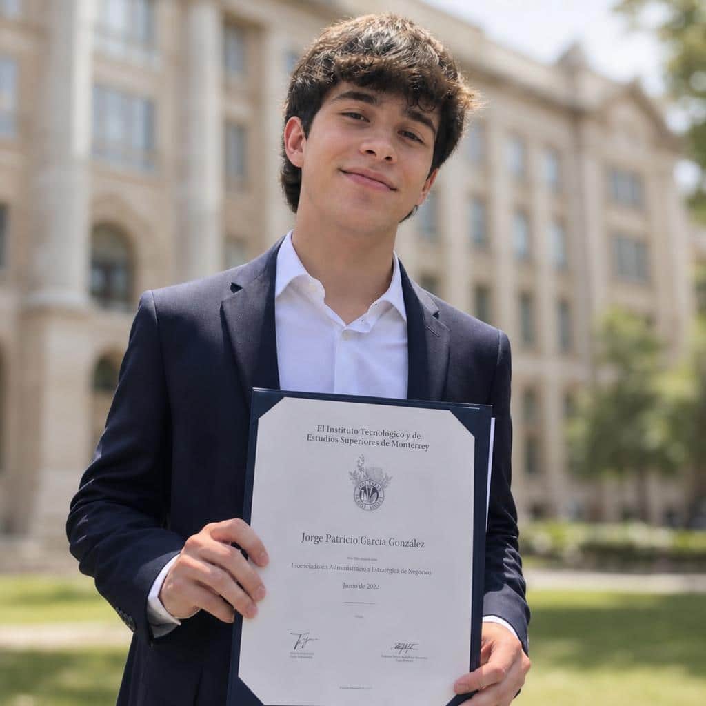 Foto de graduación con fondo limpio profesional, después de mejorar con IA en MyEdit