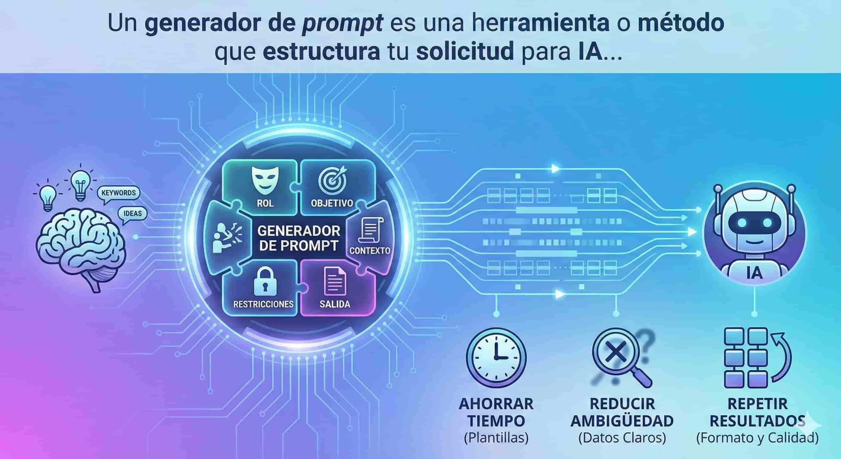 Infografía que explica qué es y para qué sirve un generador de prompt