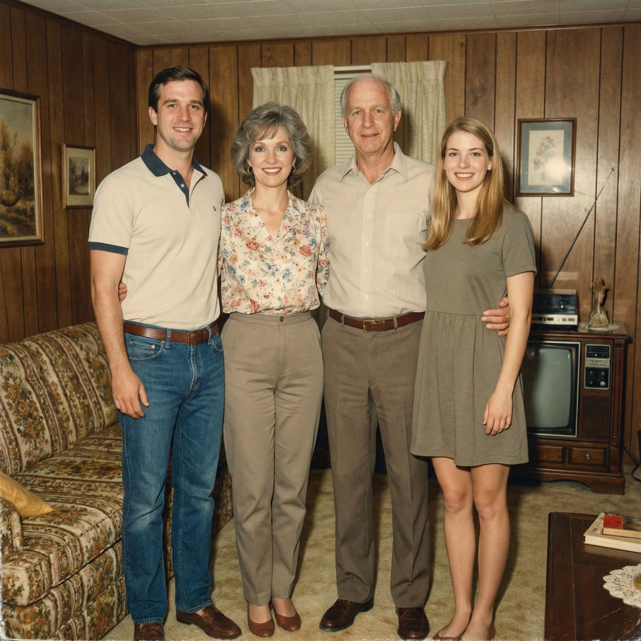 Recreated family photo with today's family members using AI