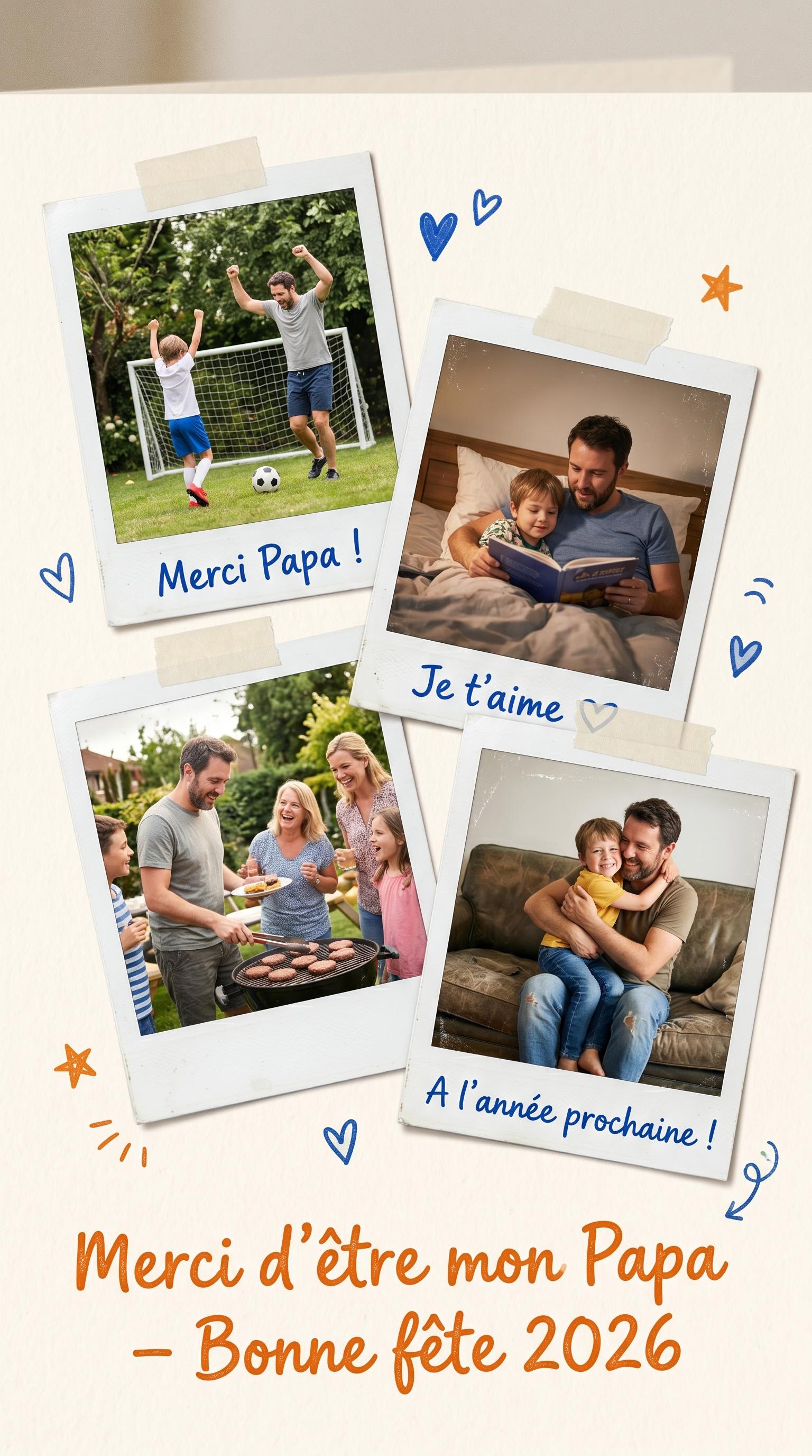 Carte de remerciement style collage polaroid après la fête des pères, générée par IA