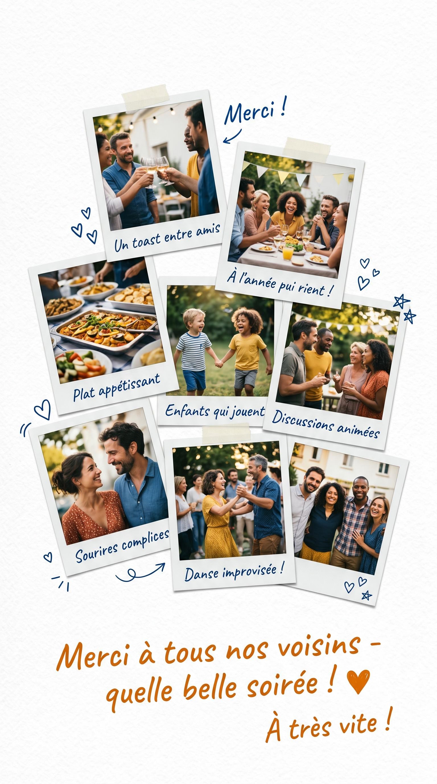 Carte de remerciement style collage photographique après la fête des voisins, générée par IA