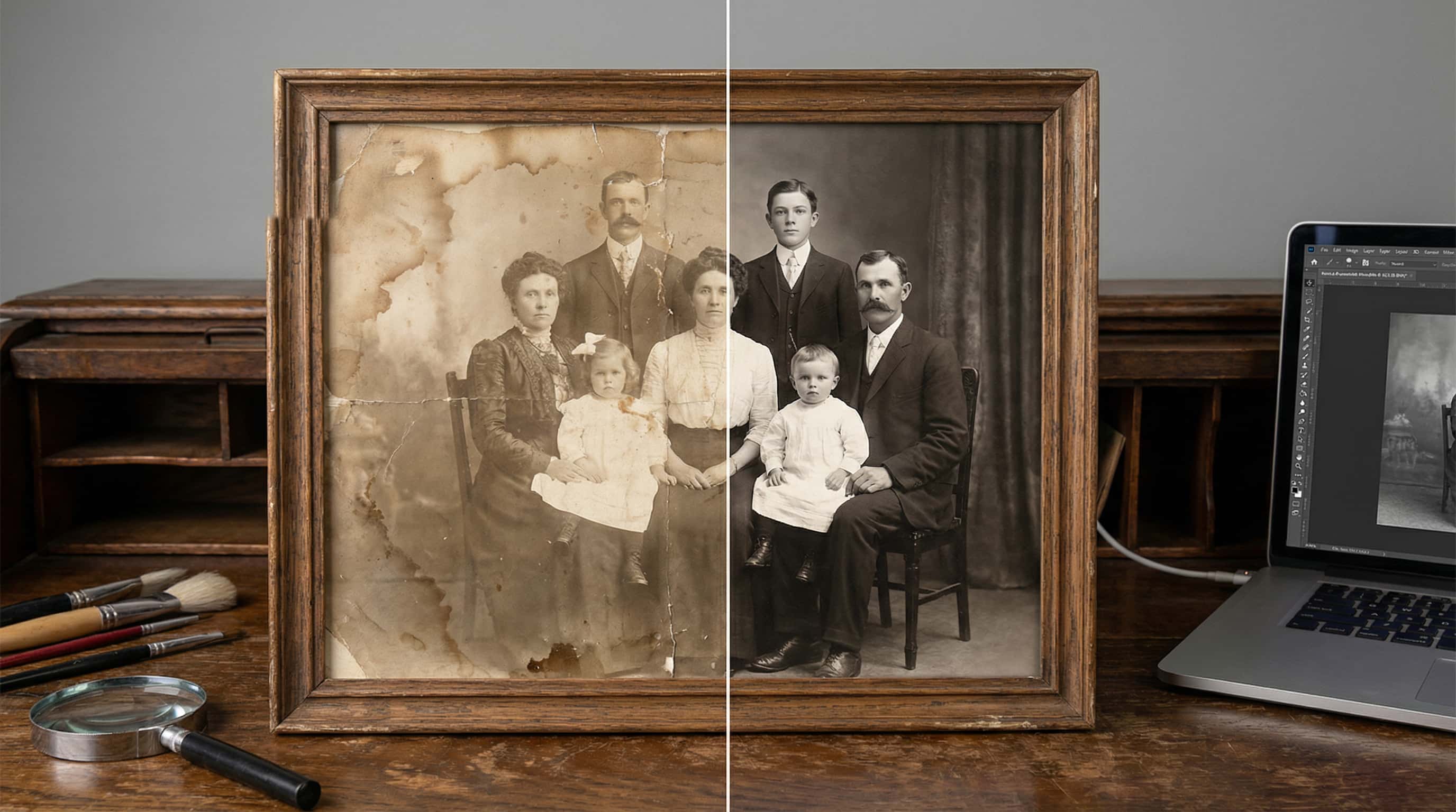 Antes y después de la restauración de una foto antigua