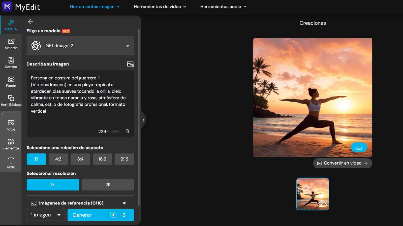 Imagen de yoga generada con IA en MyEdit lista para descargar