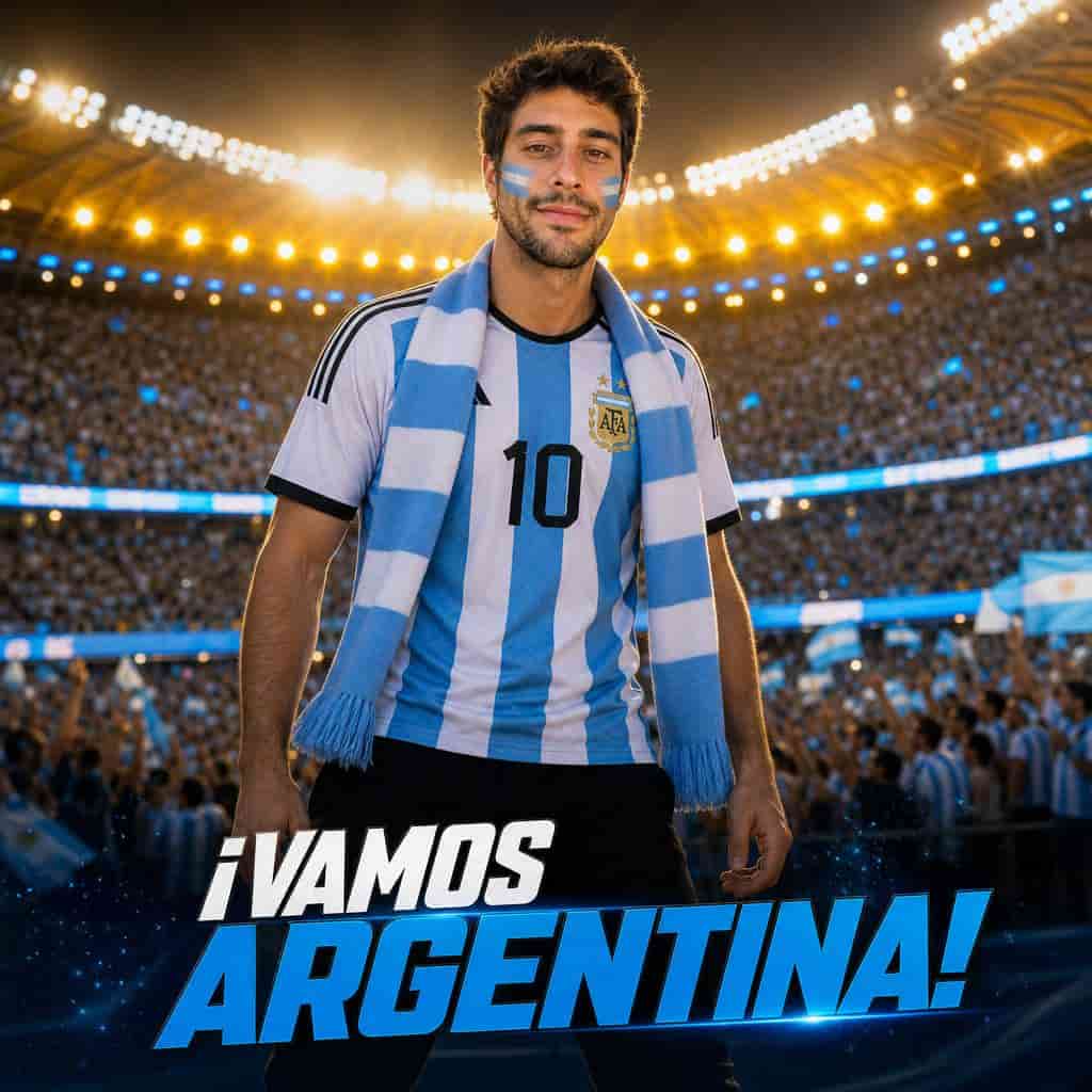 Retrato hincha de Argentina creado con IA para el Mundial 2026