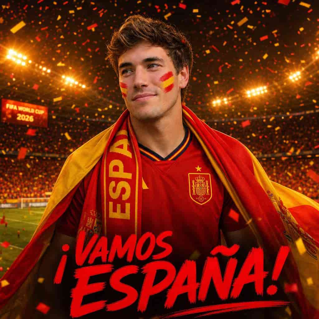 Retrato hincha de España creado con IA para el Mundial 2026