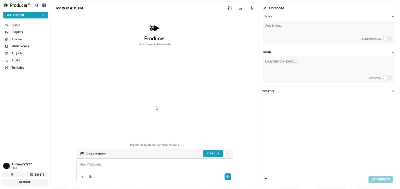 Riffusion free AI music generator interface