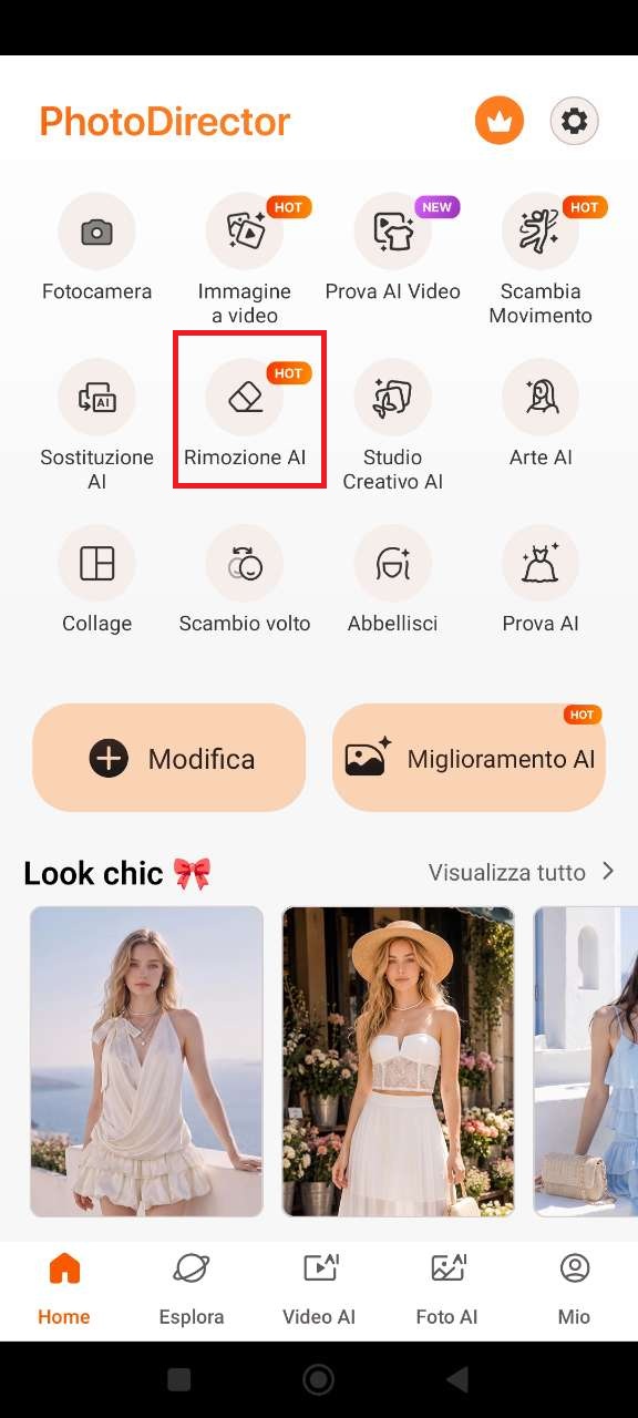PhotoDirector - accedere allo strumento Rimozione AI