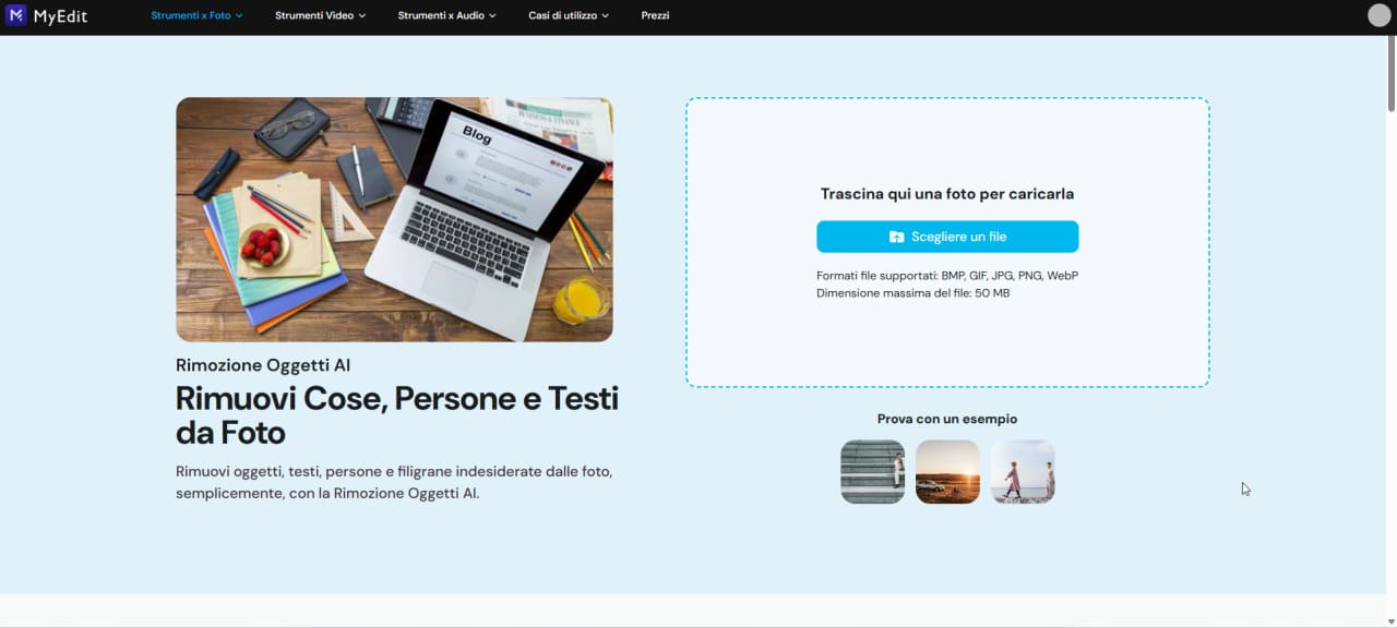 MyEdit - accedere allo strumento Rimozione Oggetti AI