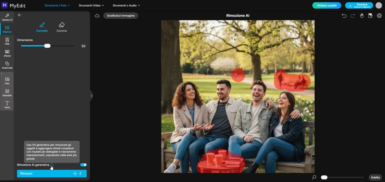 MyEdit - scegliere tra rimozione gratuita e Rimozione AI generativa
