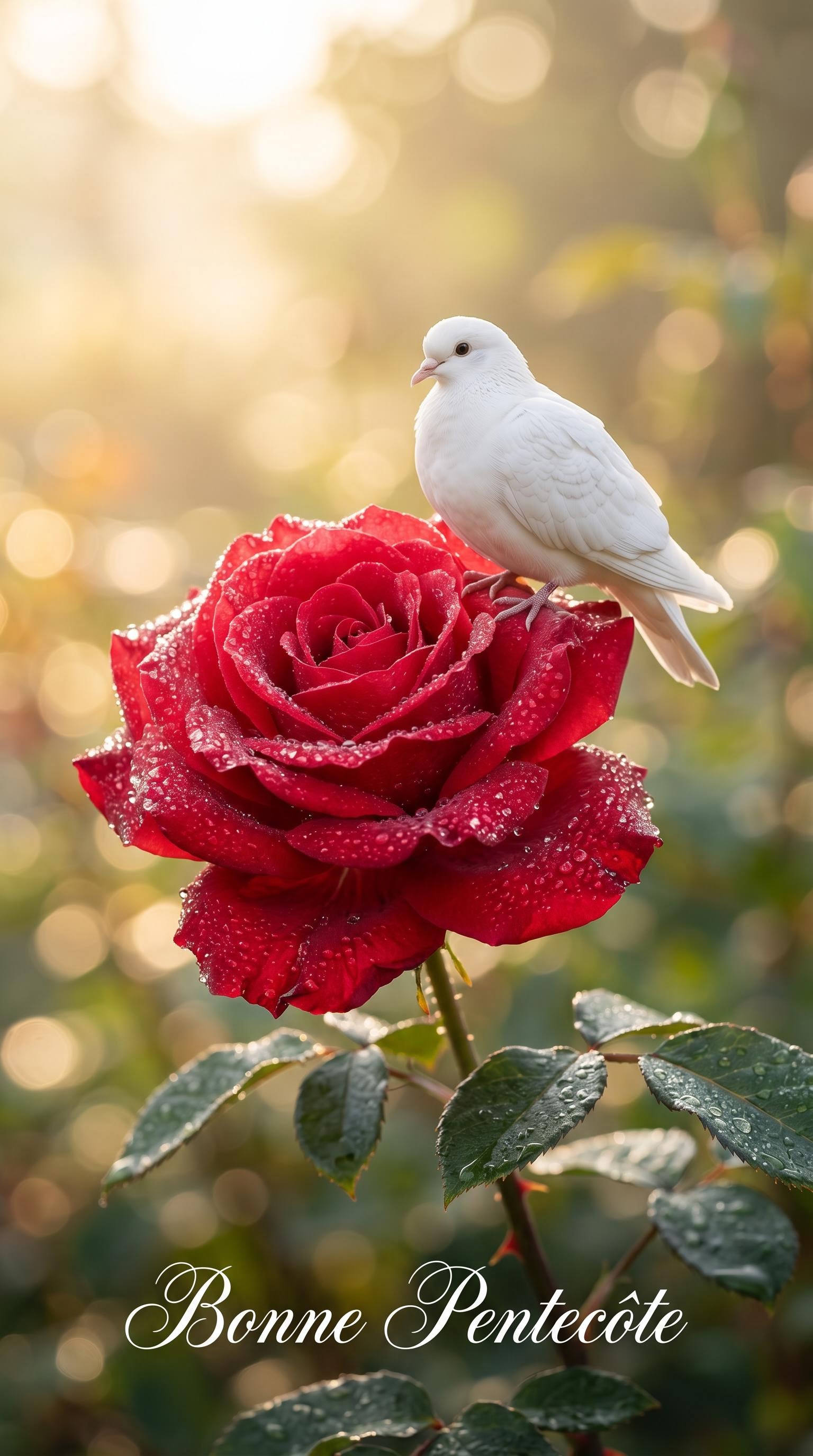 Rose rouge et colombe blanche pour la Pentecôte, générée par IA
