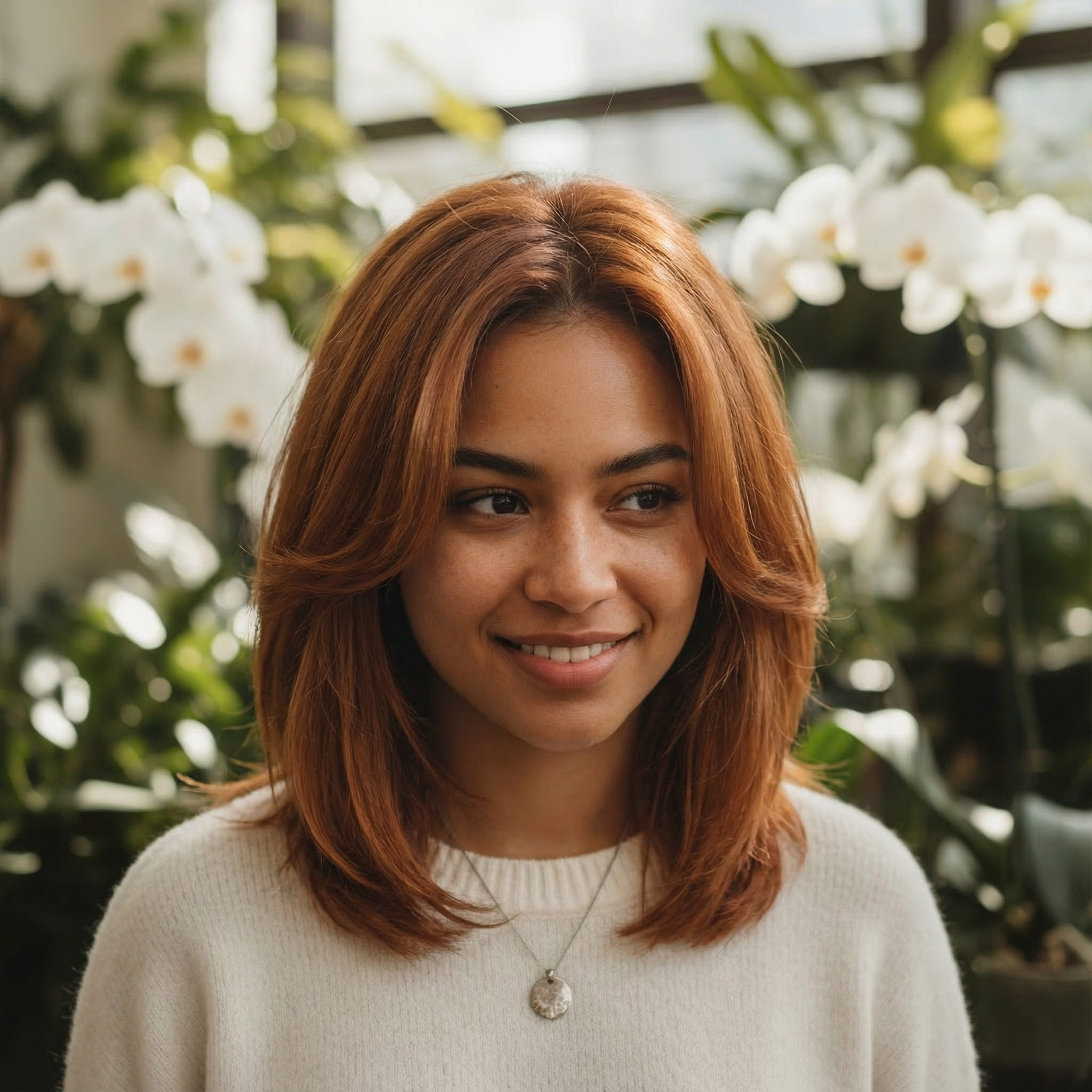 AI-generated round face slimming hairstyle using Gemini AI