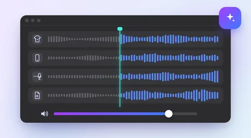 Four muffled voice tracks turning clear in an online audio editor