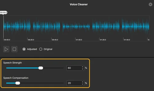 Voice Cleaner in MyEdit with the Speech Strength and Speech Compensation sliders