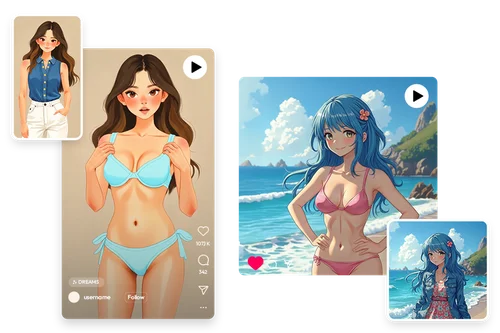 アニメやイラストもリアルなビキニ動画に変換