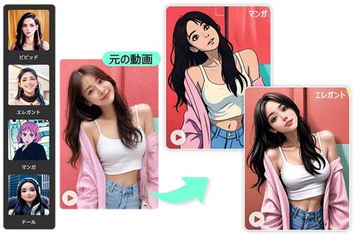豊富な動画 AI アニメフィルターから選べる