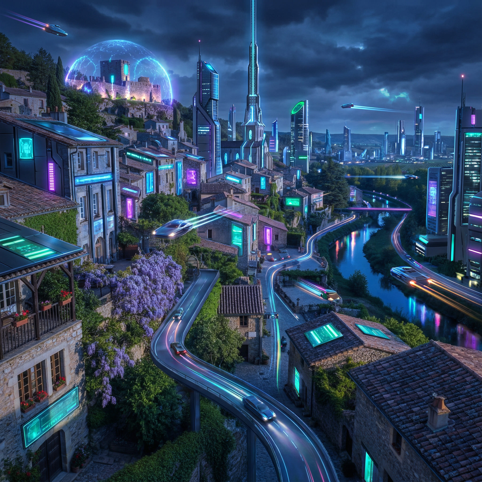 KI-generierte futuristische Stadtlandschaft nachher