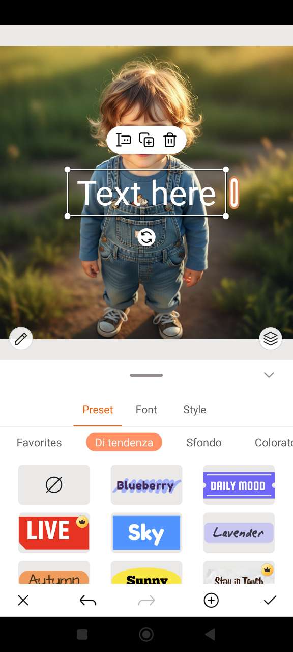 PhotoDirector - scelta di un preset di testo