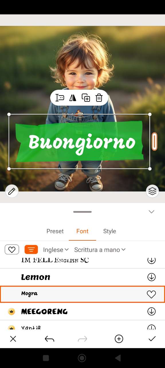 PhotoDirector – scelta del font