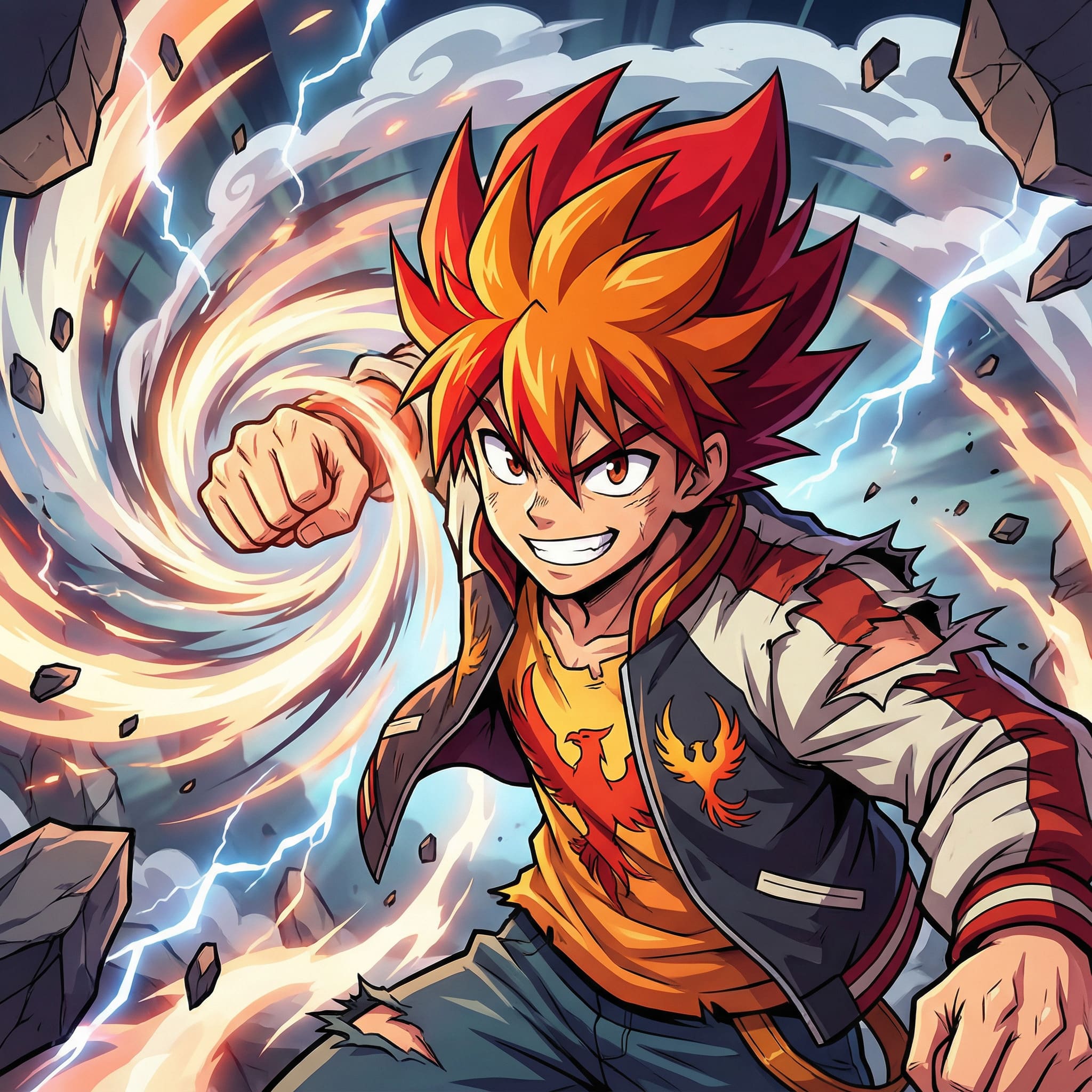 Shonen hero in action AI-generated illustration