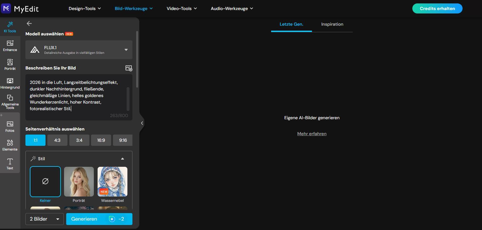 Weihnachts-Prompt in den MyEdit Bildgenerator eingeben