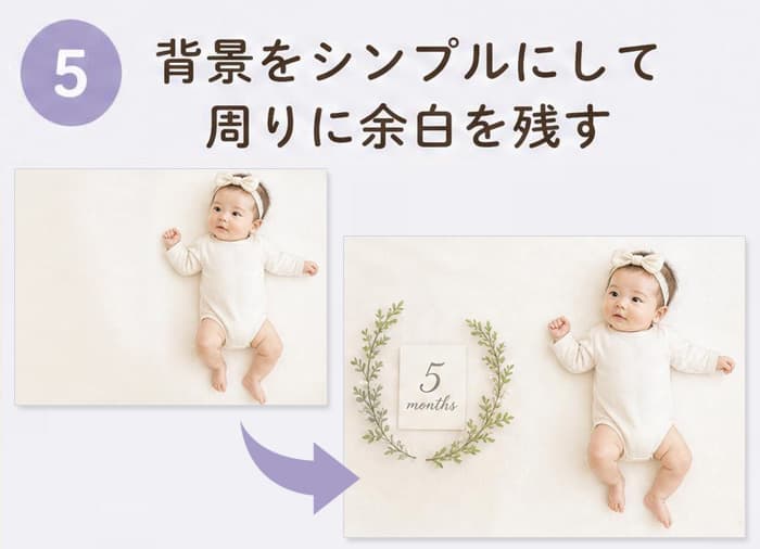 月齢フォト背景をシンプルにして周りに余白を残す