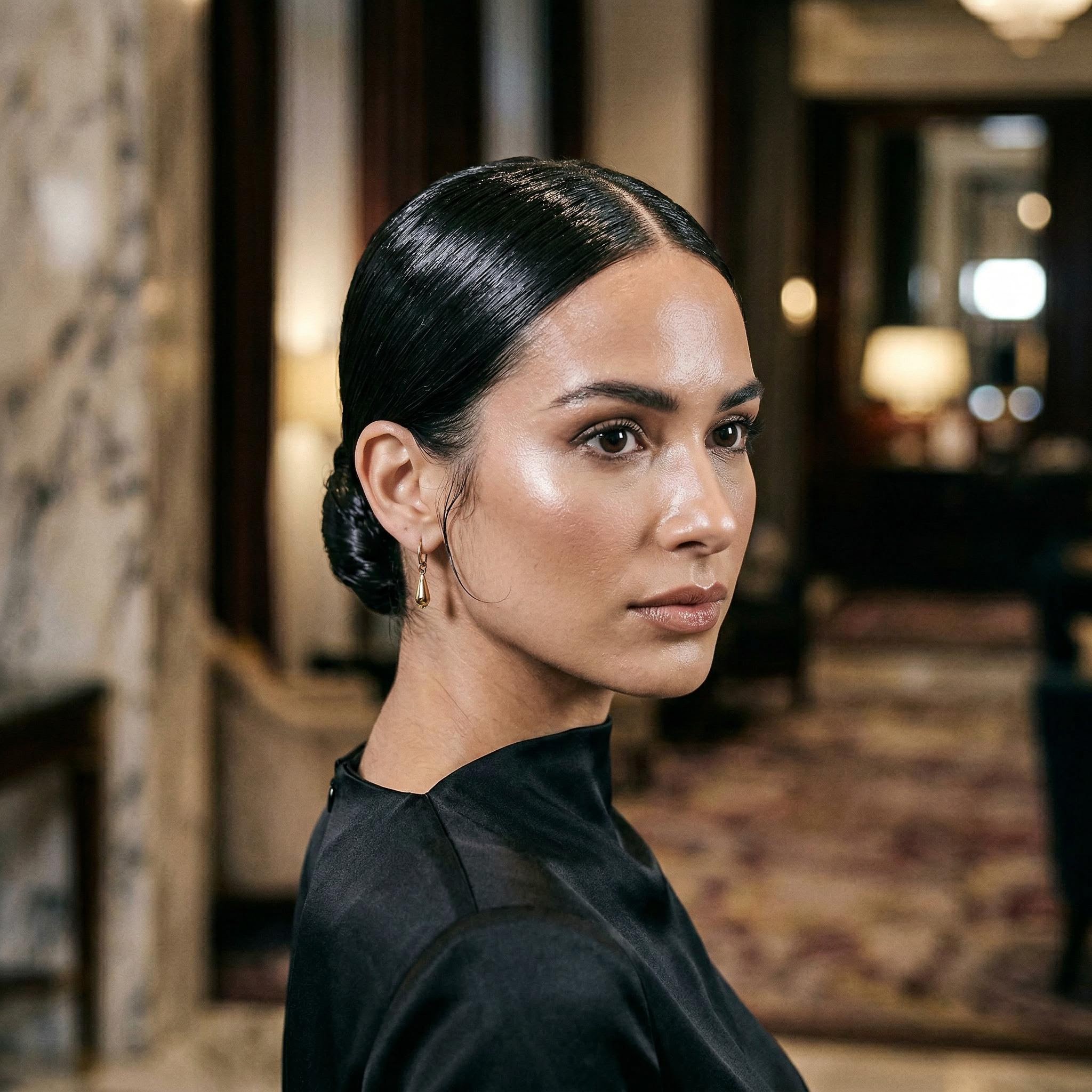 Sleek low bun party hairstyle