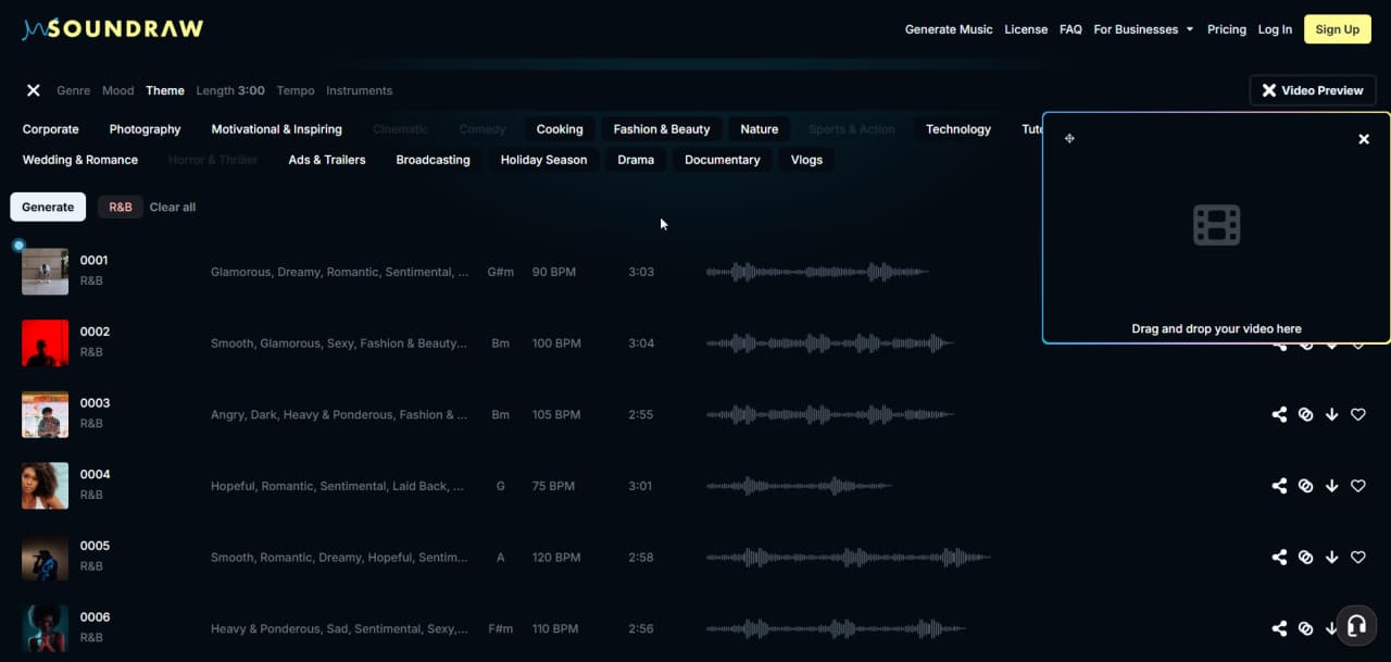 SOUNDRAW AI music customization interface