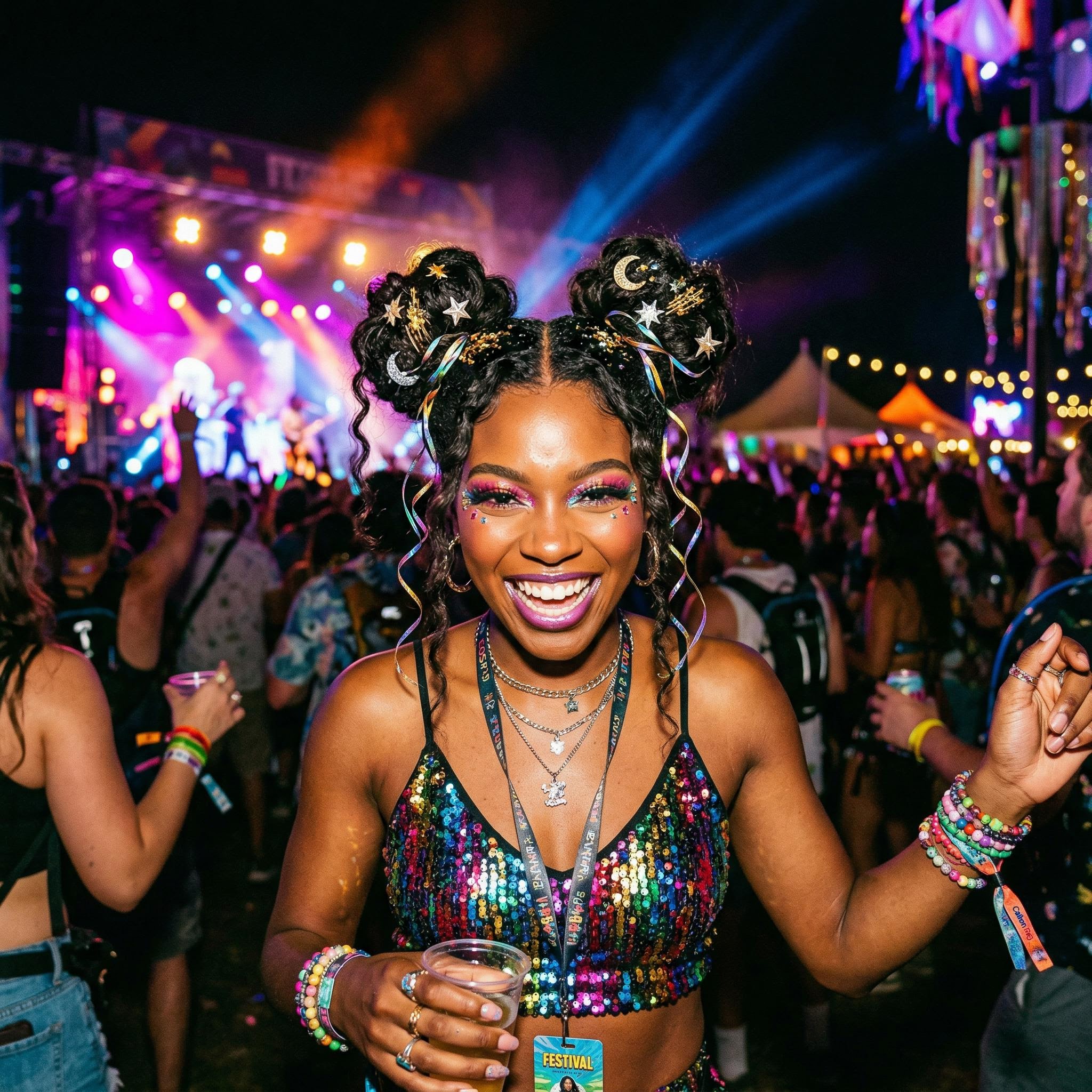 Space buns party hairstyle