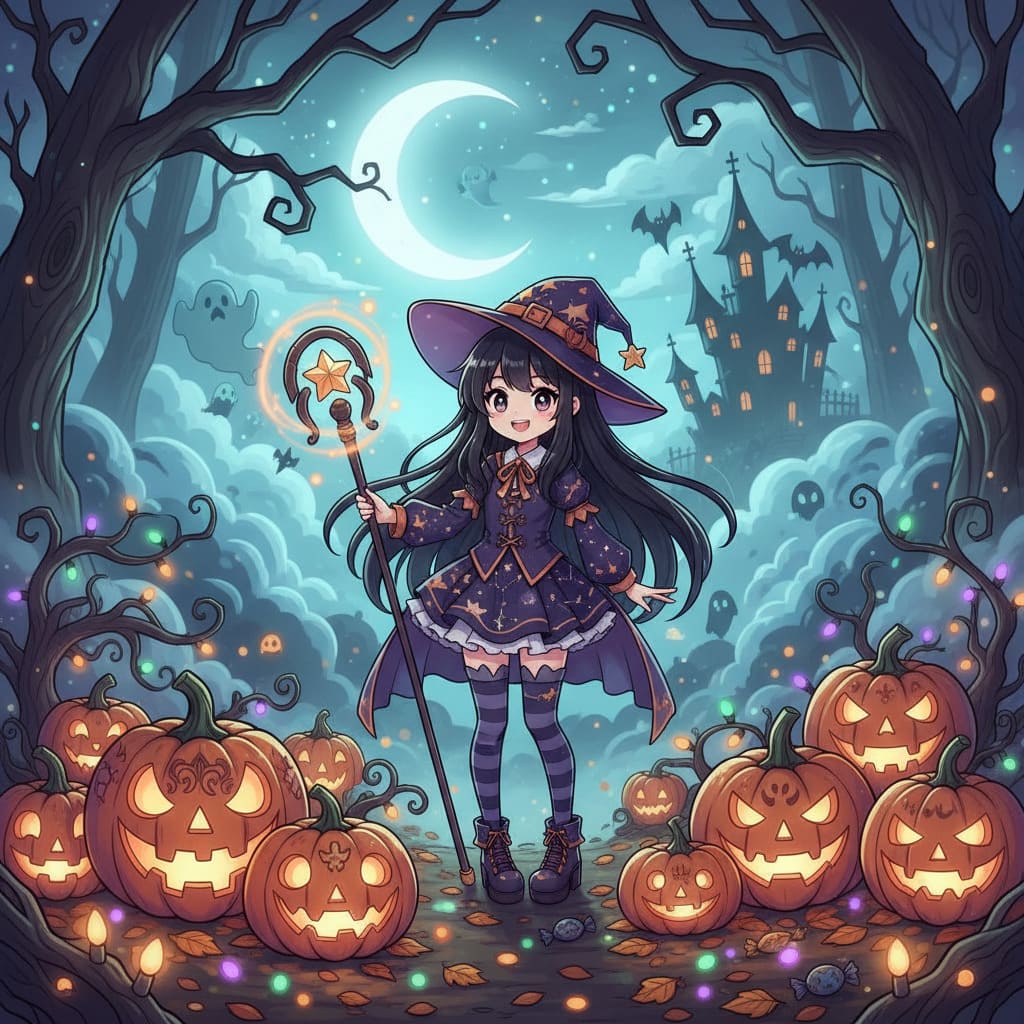 Spooky Halloween scene AI-generated illustration