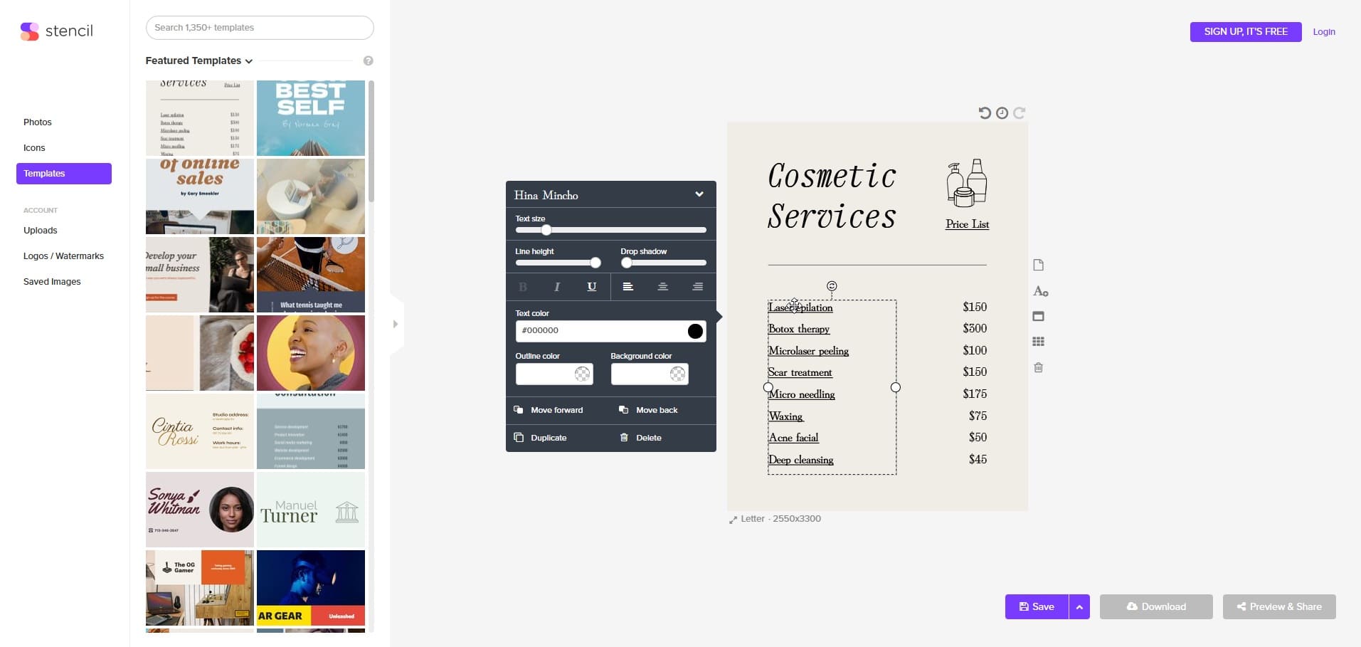 Stencil interface website like canva bloggers