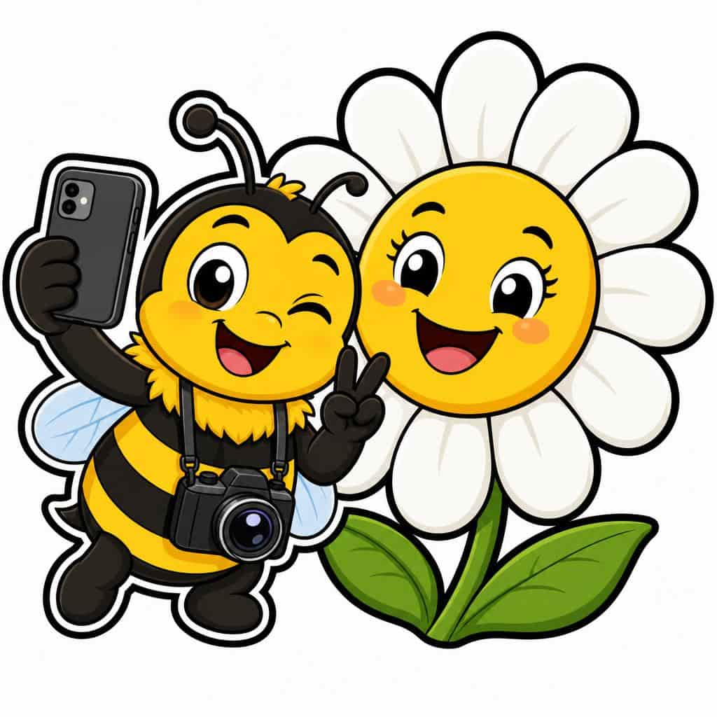 Sticker de abeja tomándose selfie creado con MyEdit