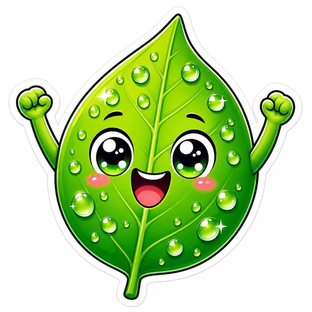 Sticker de hoja verde con cara feliz creado con MyEdit