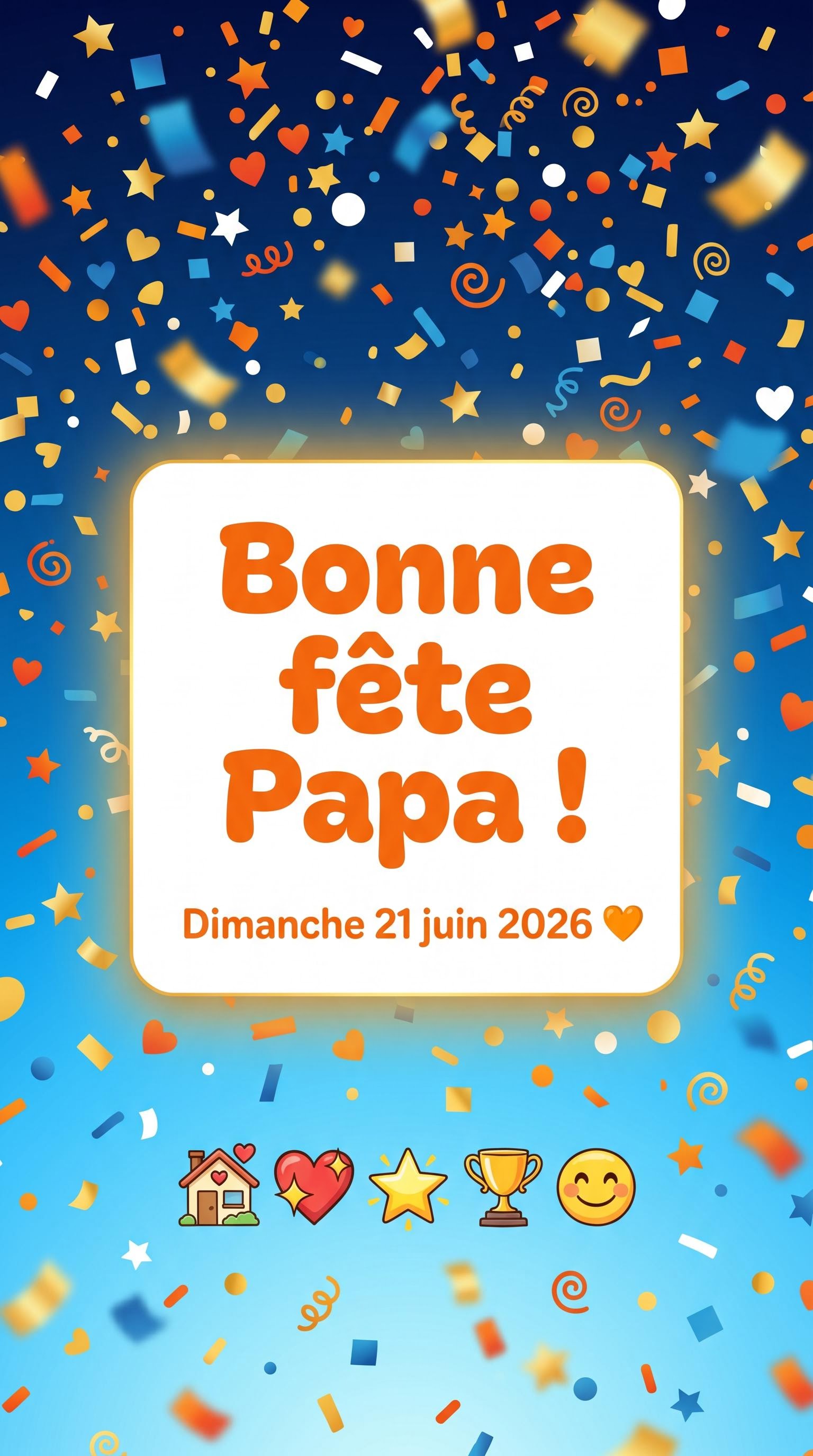 Story verticale dynamique avec confettis pour la fête des pères, générée par IA
