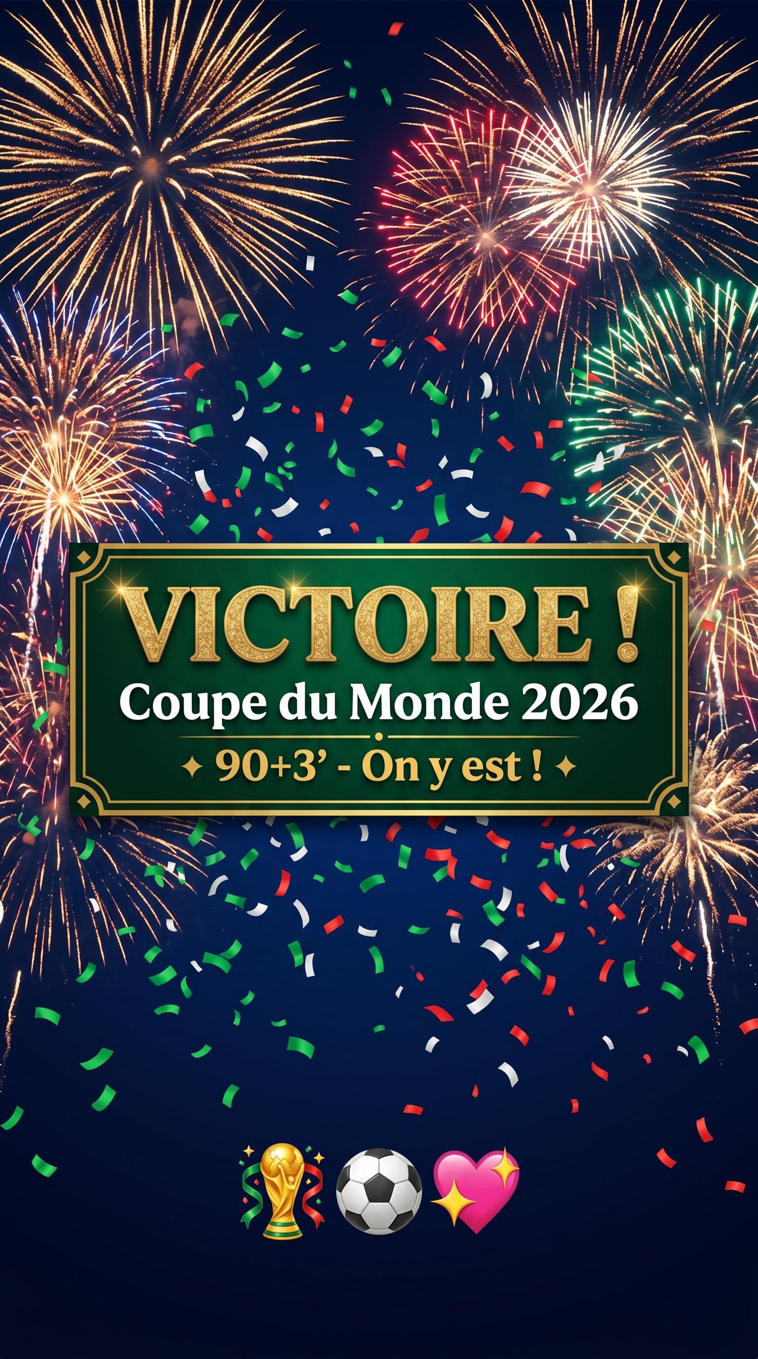 Story verticale feu d'artifice de victoire pour la coupe du monde, générée par IA