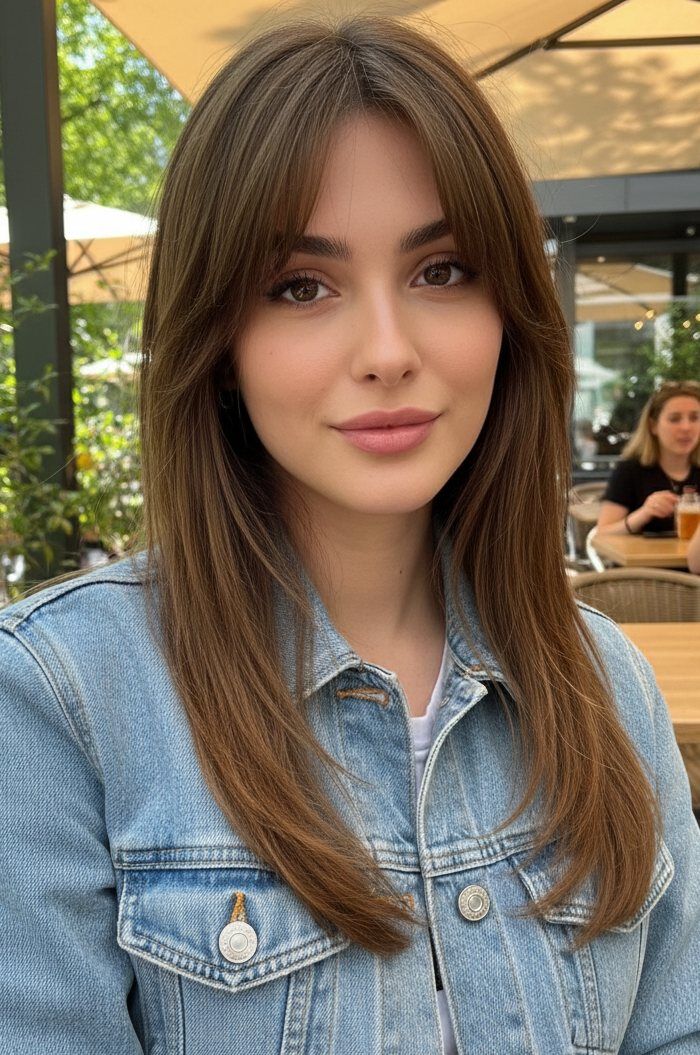 Straight hair with curtain bangs
