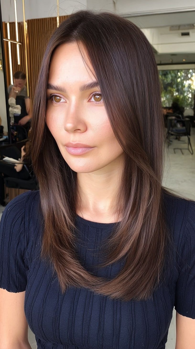 Straight hair with face-framing layers