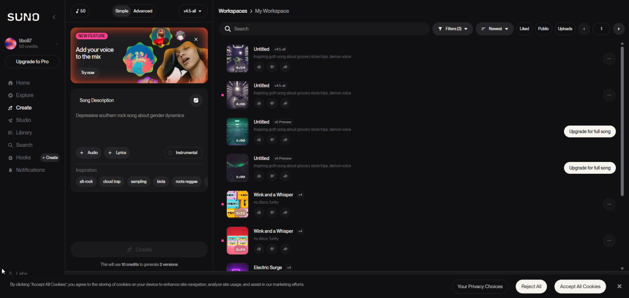 Suno AI Music Generator interface