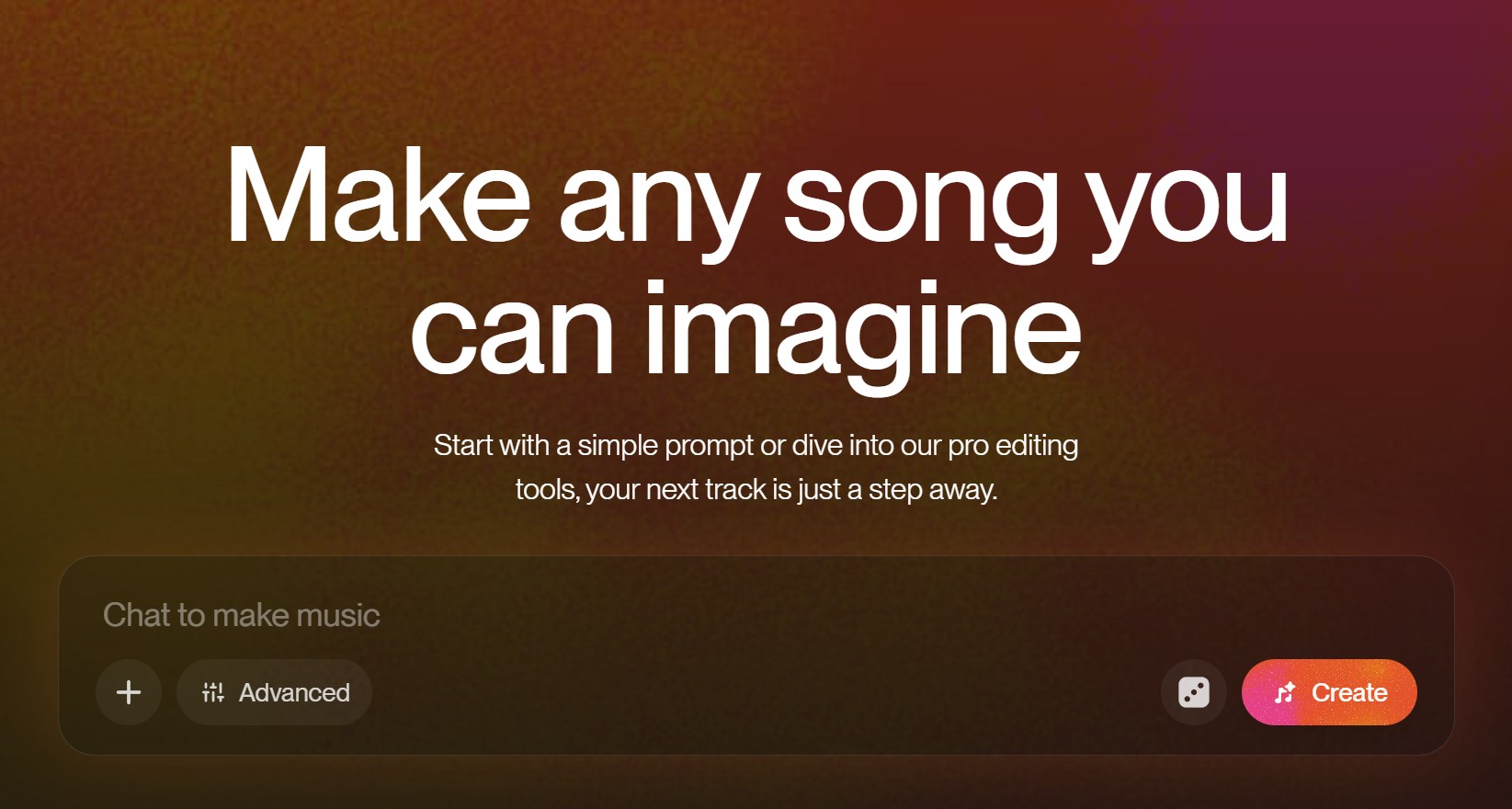 Página de bienvenida de Suno AI