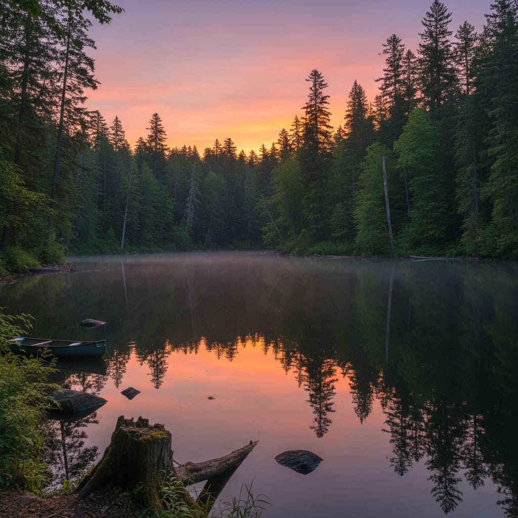Sunset Forest Lake AI Image