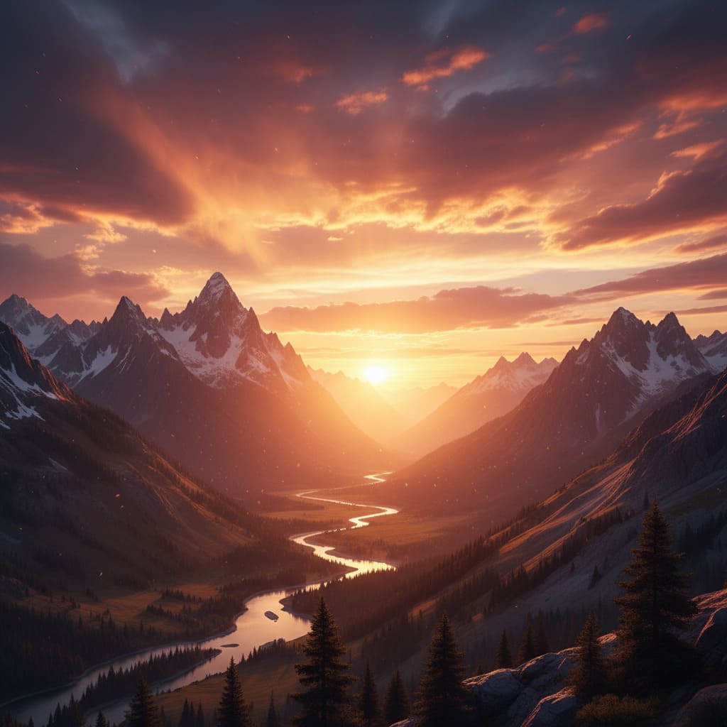 Panorama de montagne au coucher du soleil