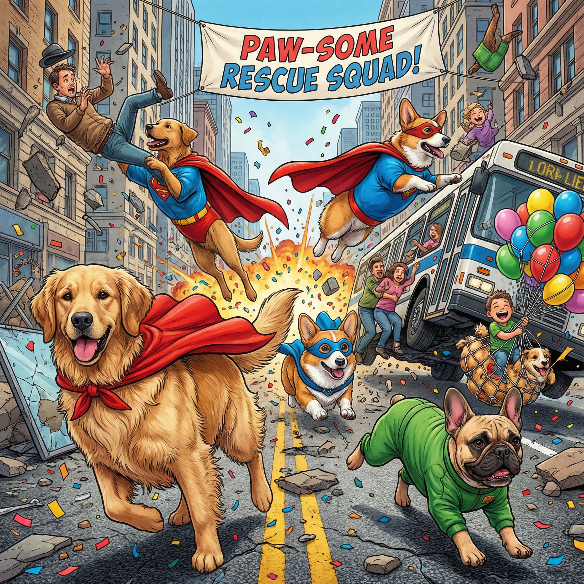 Superhelden-Hunde retten die Welt KI-Bild