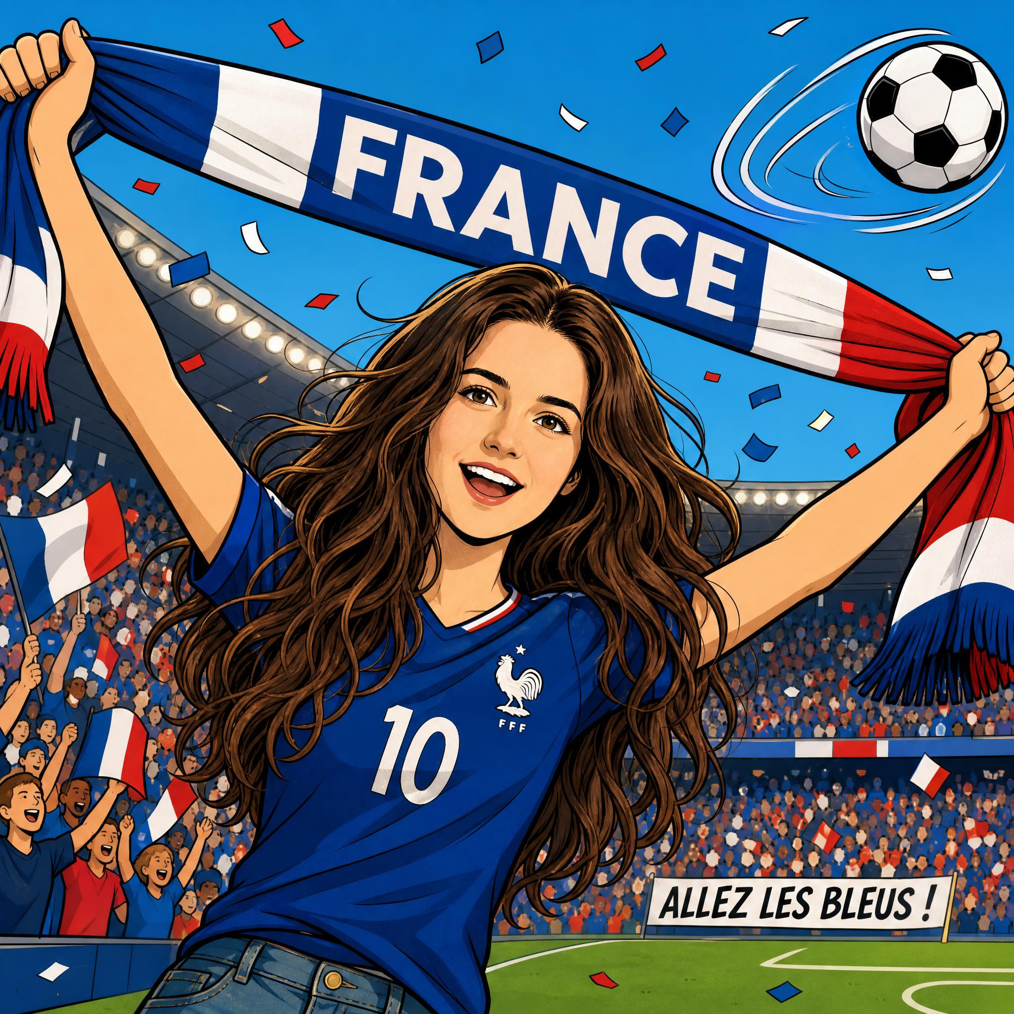 Illustration comics BD supporter Coupe du Monde 2026 créée par l'IA